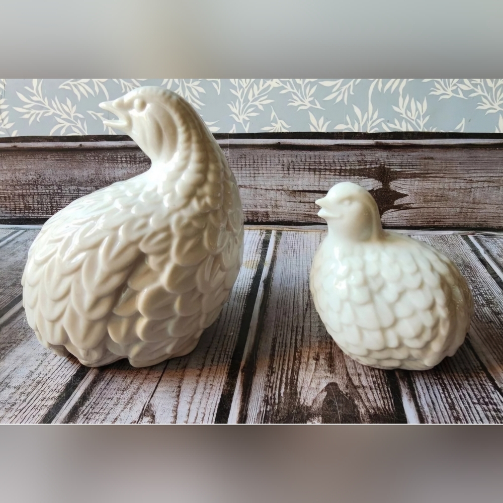 2 Vintage MOC Japan Porcelain Ceramic White Partridge Peacock Bird Quail Z